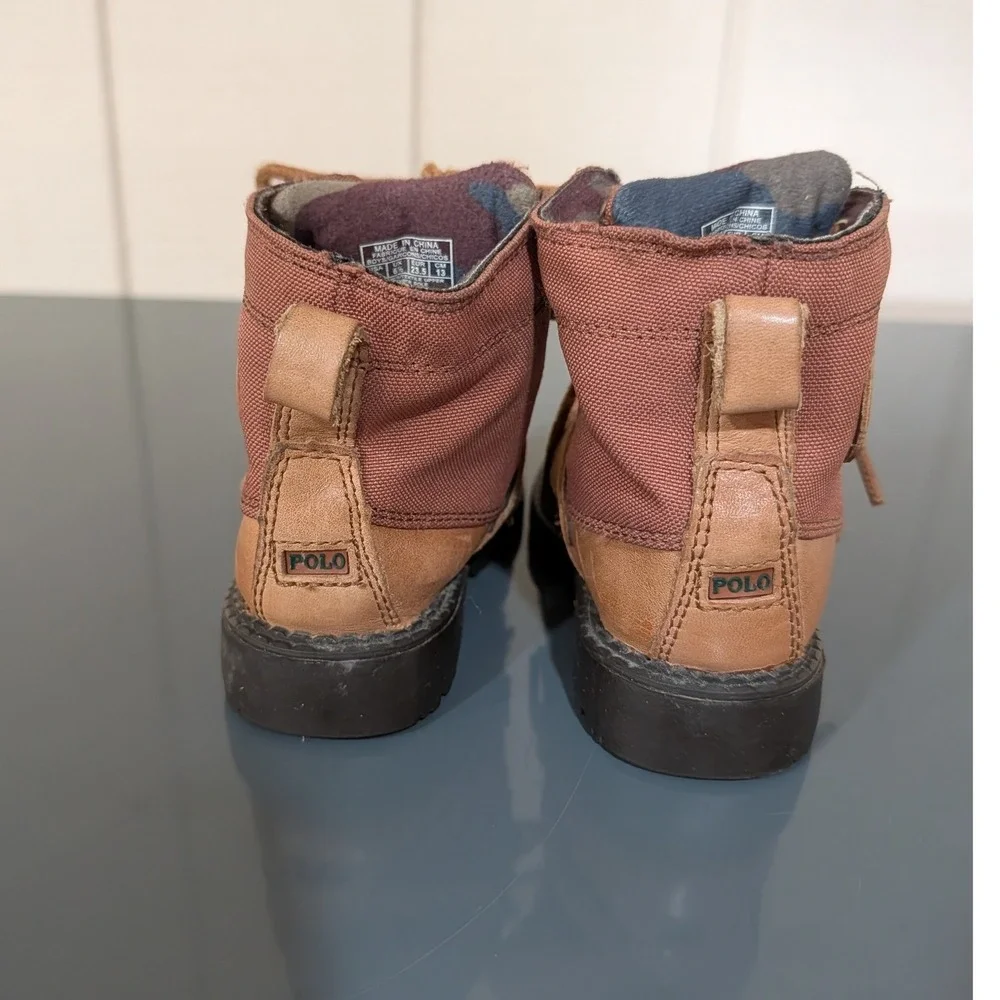 Polo Ralph Lauren Ranger Hi II Boys Boots Tan Leather Canvas Size 7 Toddler‎
